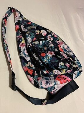 Vera Bradley Black Floral Crossbody Sling Bag with Pink & Green Accents